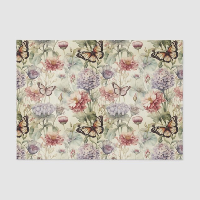 Grungy Butterflies and Flowers Decoupage Paper (Front)