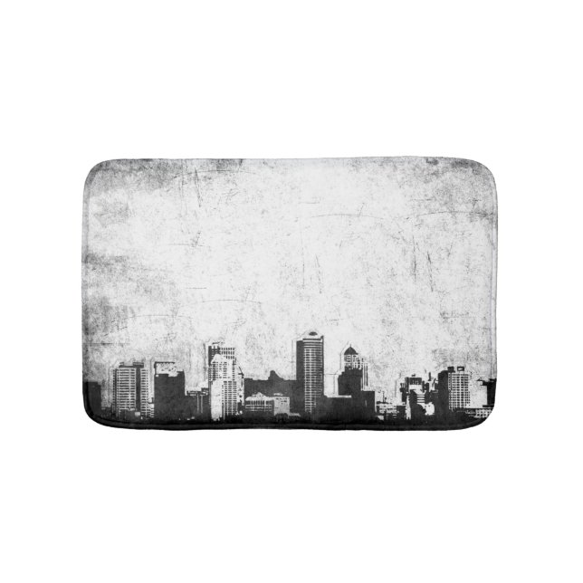 Grungy city background in black and white bath mat (Front)