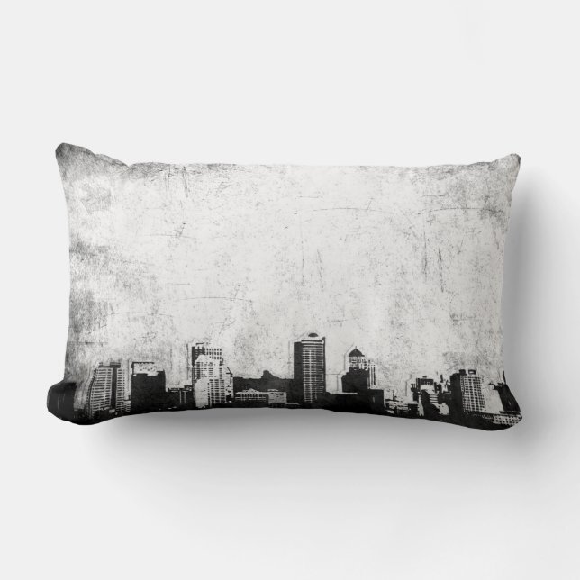 Grungy city background in black and white lumbar cushion (Front)