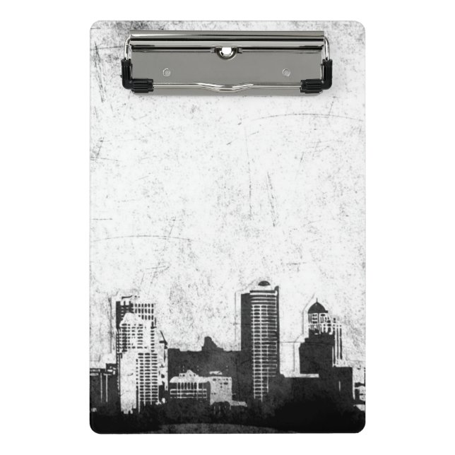 Grungy city background in black and white mini clipboard (Front)