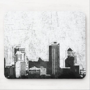 Grungy city background in black and white mouse pad