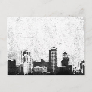 Grungy city background in black and white postcard