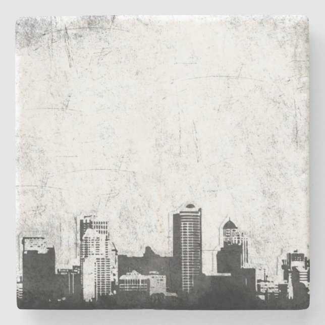 Grungy city background in black and white stone coaster (Front)