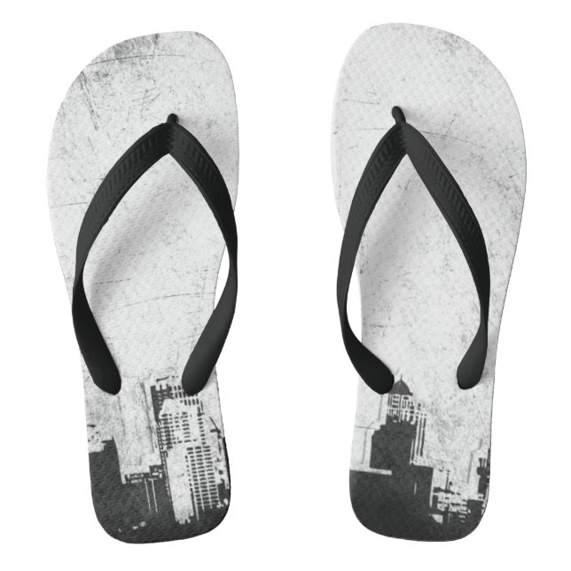 Grungy city background in black and white thongs (Footbed)