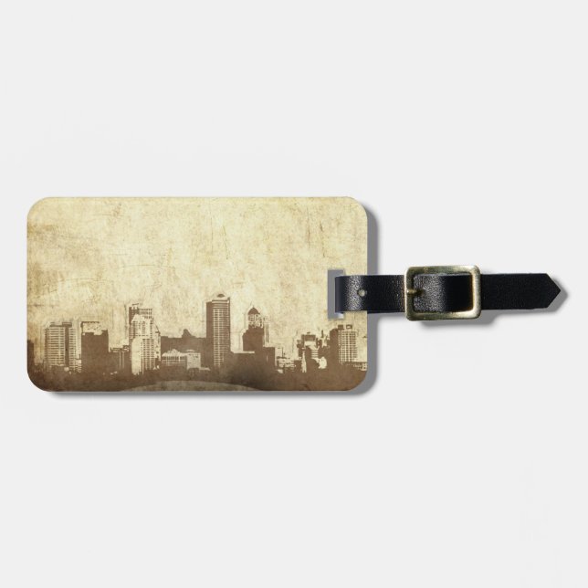 Grungy city background luggage tag (Front Horizontal)