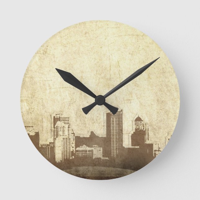 Grungy city background round clock (Front)