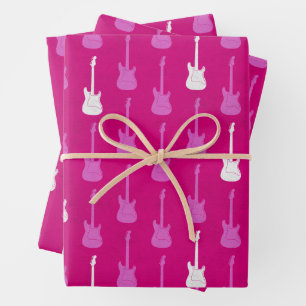 Grungy Classic Electric Guitar Polkadot pink white Wrapping Paper Sheet