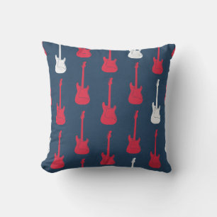 Grungy Classic Electric Guitar Polkadot red blue Cushion