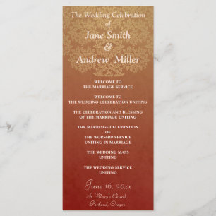 Grungy Damask pattern Wedding Programs - Red