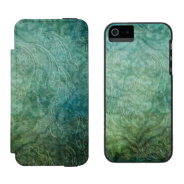 Grungy Embossed Teal Blue Damask Incipio iPhone Wallet Case (Side by Side)