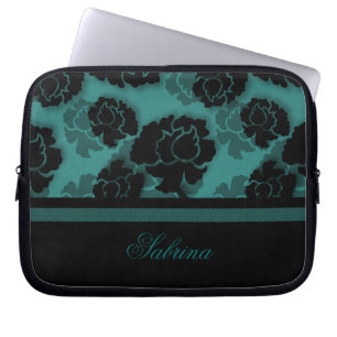 Grungy Floral Decadence Electronics Bag, Teal Laptop Sleeve