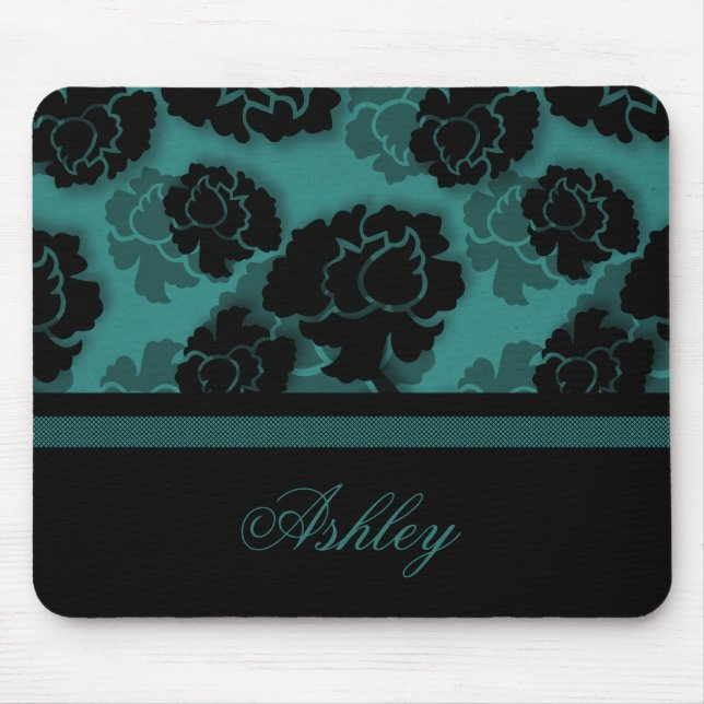 Grungy Floral Decadence Mousepad, Teal Mouse Pad (Front)