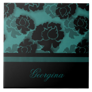 Grungy Floral Decadence Tile, Teal Ceramic Tile