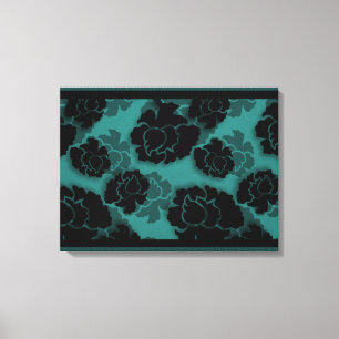 Grungy Floral Decadence Wrapped Canvas, Teal Canvas Print