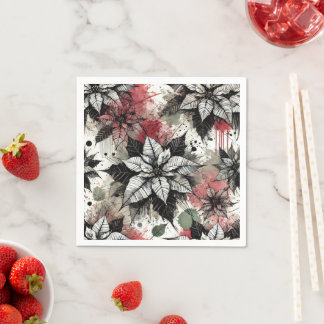 Grungy Floral Poinsettia Sketches Decoupage Paper Napkin