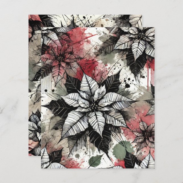Grungy Florals Poinsettia Sketches Scrapbook Paper (Front/Back)