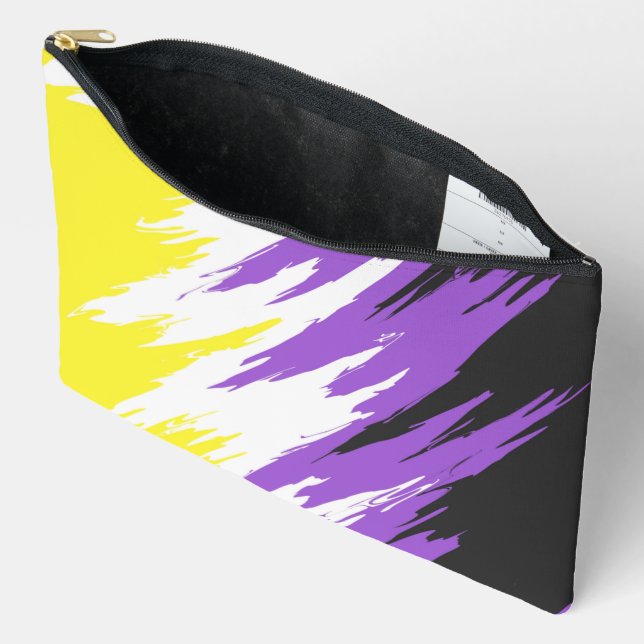 Grungy Funky ZigZag Abstract Nonbinary Pride Flag Accessory Pouch (Open)