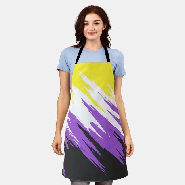 Grungy Funky ZigZag Abstract Nonbinary Pride Flag Apron (Worn)