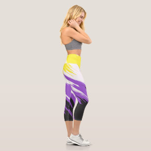 Grungy Funky ZigZag Abstract Nonbinary Pride Flag Capri Leggings
