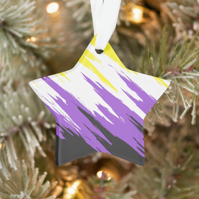 Grungy Funky ZigZag Abstract Nonbinary Pride Flag Ornament (Tree)