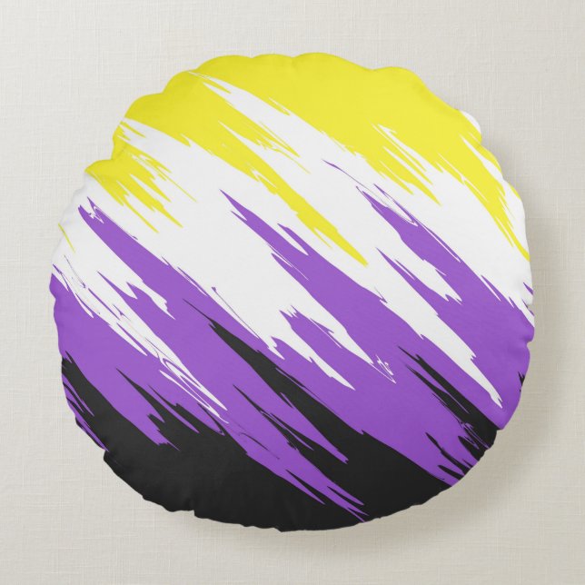 Grungy Funky ZigZag Abstract Nonbinary Pride Flag Round Cushion (Front)