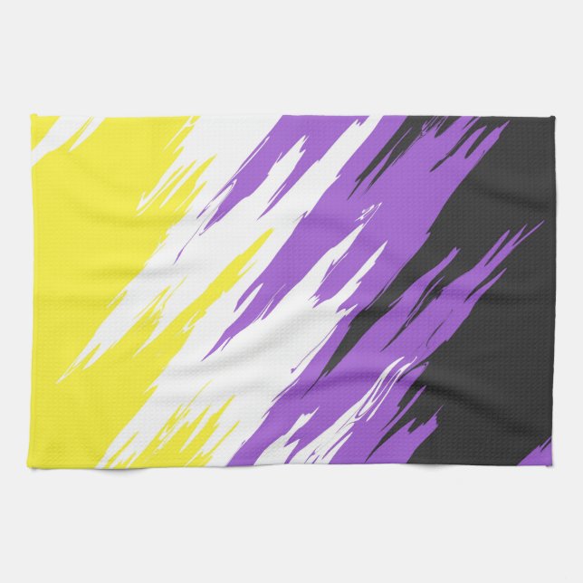 Grungy Funky ZigZag Abstract Nonbinary Pride Flag Tea Towel (Horizontal)
