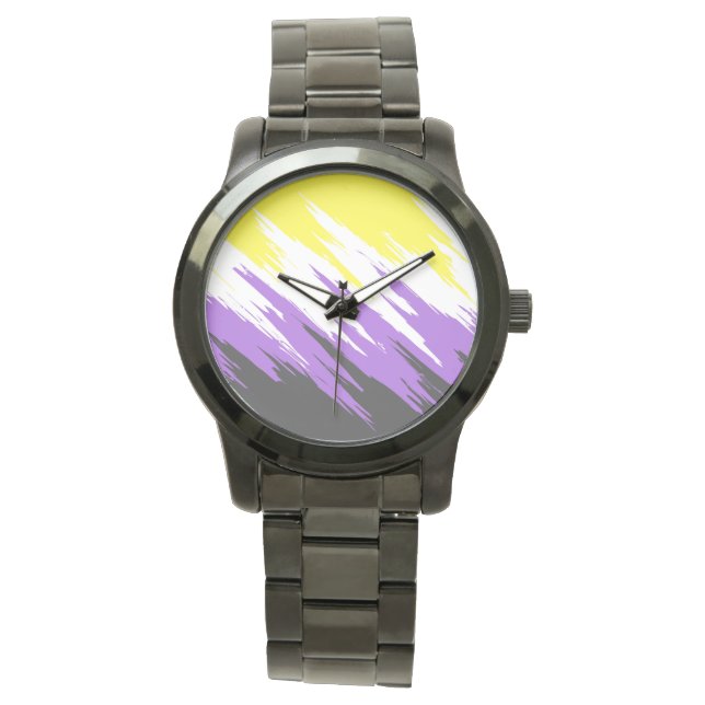 Grungy Funky ZigZag Abstract Nonbinary Pride Flag Watch (Front)