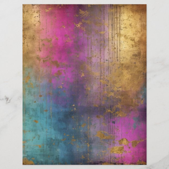 Grungy Glam Pink Turquoise Gold Scrapbook Paper (Front)