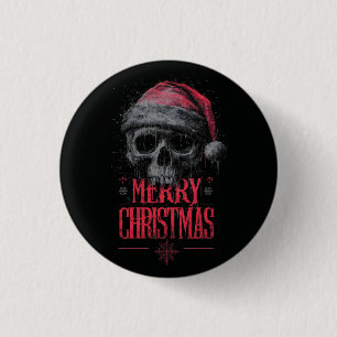 Grungy Gothic Skull Wearing a Distressed Santa Hat 3 Cm Round Badge
