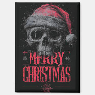 Grungy Gothic Skull Wearing a Distressed Santa Hat Magnet