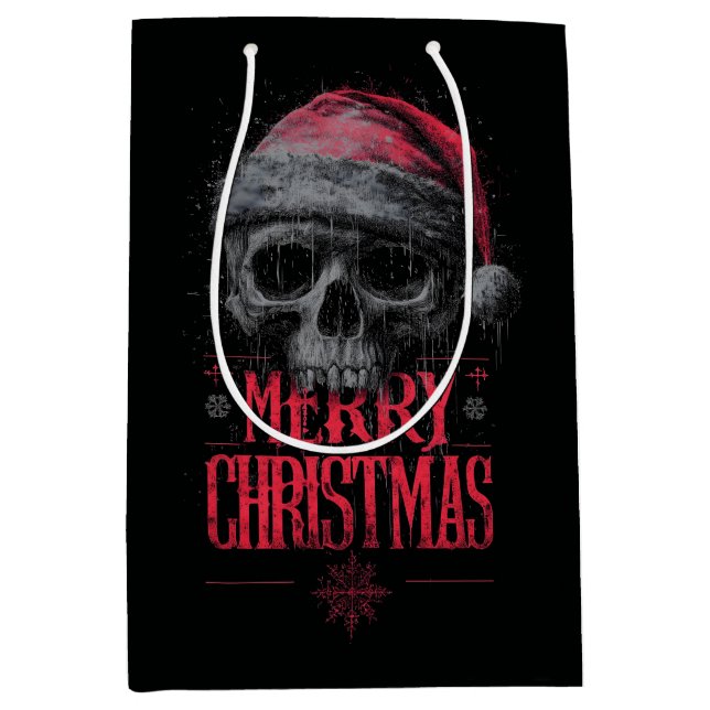 Grungy Gothic Skull Wearing a Distressed Santa Hat Medium Gift Bag (Front)