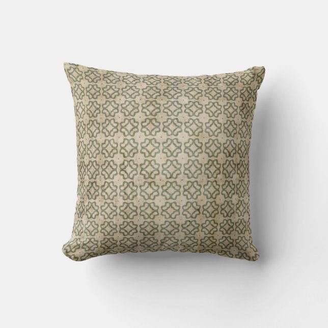 Grungy Green and Beige Pattern Cushion (Front)