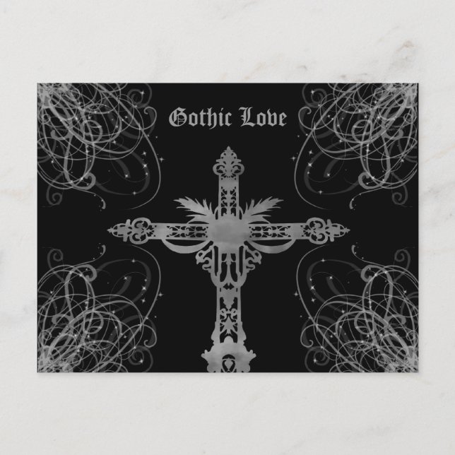 Grungy grey cross Gothic Love Postcard (Front)
