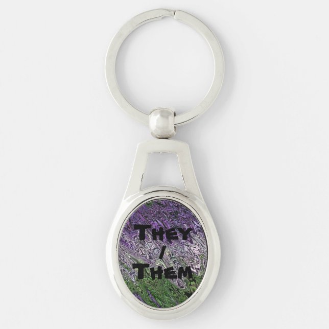 Grungy Groovy Funky Trippy Genderqueer Pride Key Ring (Front)