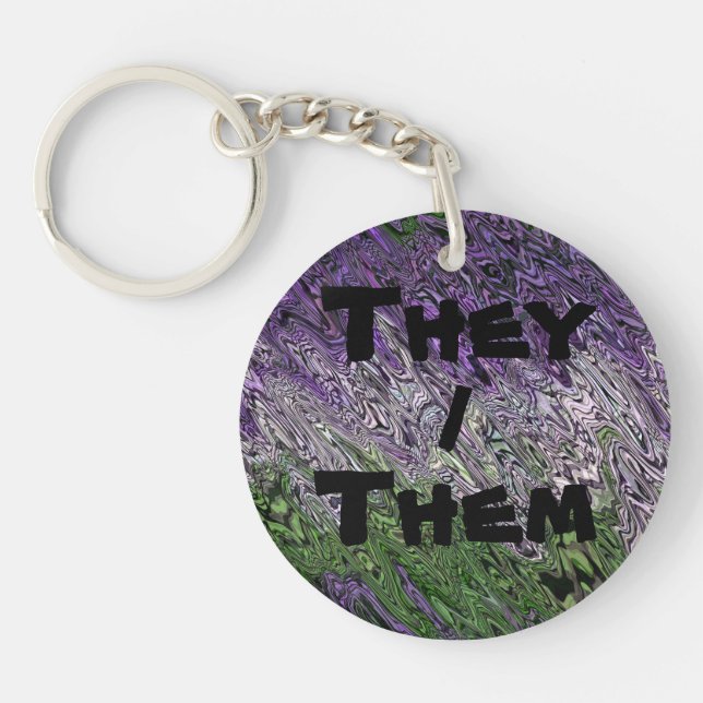 Grungy Groovy Funky Trippy Genderqueer Pride Key Ring (Front)