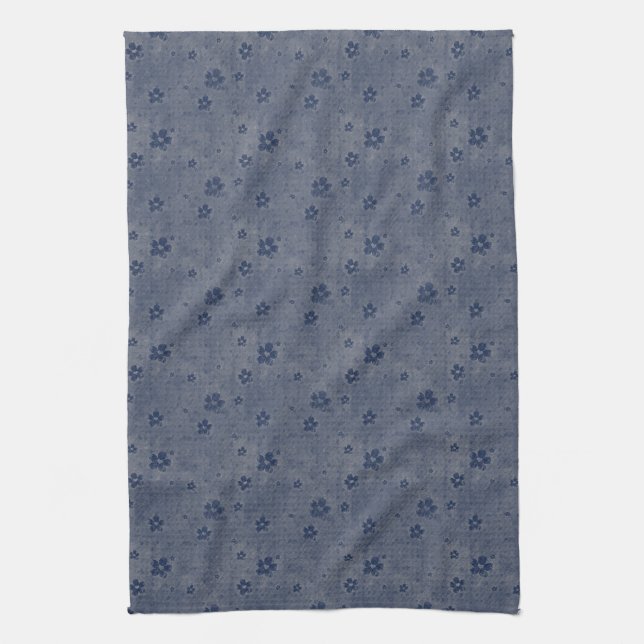 Grungy Hearts and Flowers in Blue Tea Towel (Vertical)