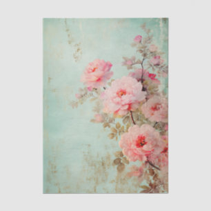 Grungy Large Pink Flower Pattern on Aqua BG Tissue Paper