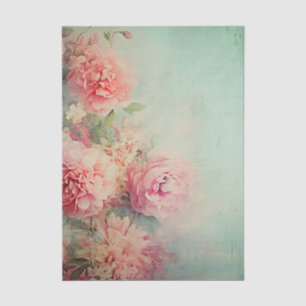 Grungy Large Pink Flowers on Aqua Background Tissue Paper