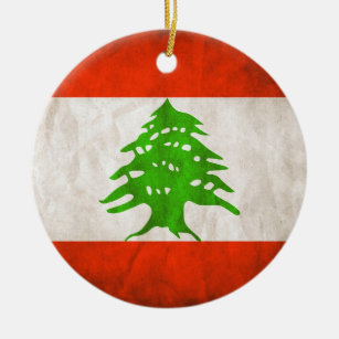 Grungy Lebanon Flag Ceramic Tree Decoration