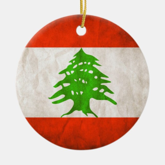 Grungy Lebanon Flag Ceramic Tree Decoration (Front)