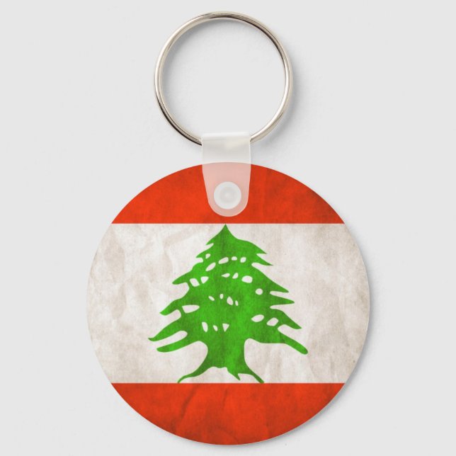 Grungy Lebanon Flag Key Ring (Front)