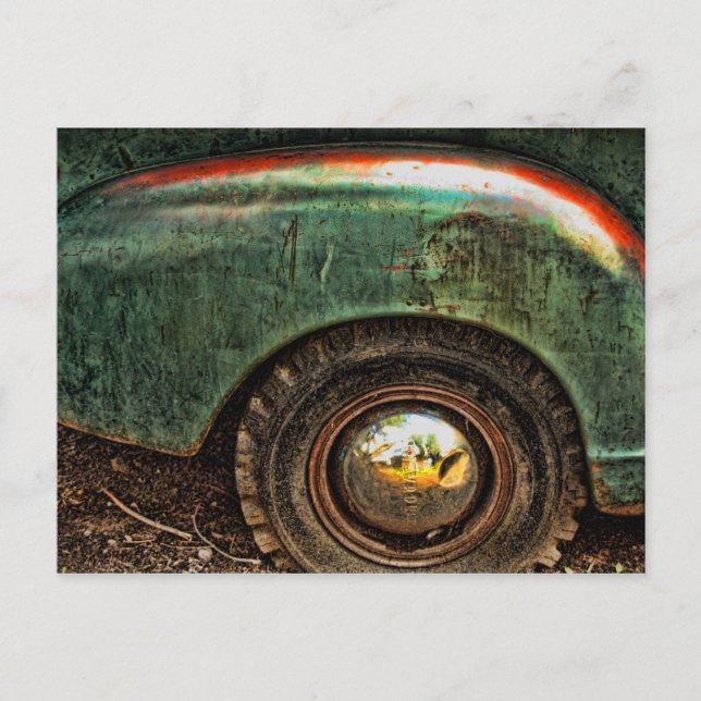 Grungy Old Green Rusty Truck Hubcap Tire -Postcard Postcard (Front)