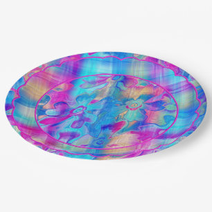 Grungy-Painted-Florals-and-Plaid-4-Scallop- Paper Plate
