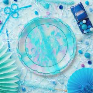 Grungy-Painted-Florals-Plaid-3-Scallop Paper Plate