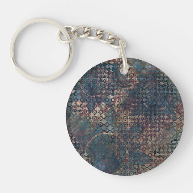 Grungy Patterns with Messy Patchwork of Textures Key Ring (Front)