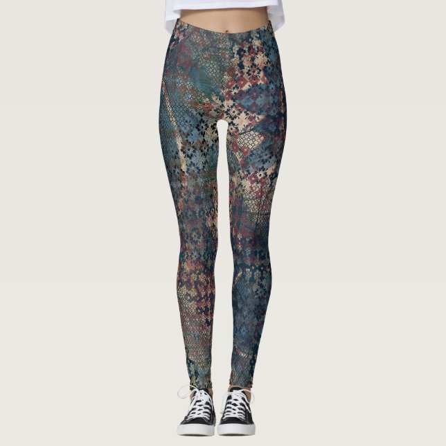 Grungy Patterns with Messy Patchwork of Textures Leggings (Front)