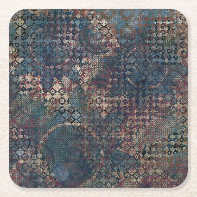 Grungy Patterns with Messy Patchwork of Textures Square Paper Coaster (Front)