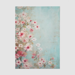 Grungy Pink Floral Branches Pattern on Aqua BG Tissue Paper