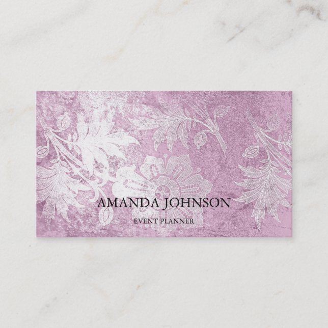 Grungy Pink Silver Stylist Event Planner Vip Business Card (Front)