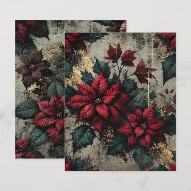 Grungy Poinsettia Floral Wallpaper Scrapbook Paper (Front/Back)